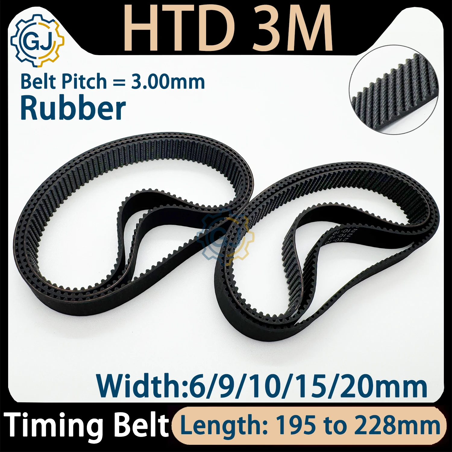 HTD3M Timing Belt 195 198 201 204 207 210 213 216 219 222 225 228mm HTD 3M Sweeper Washing Machine Belt Width 6/9/10/15/20mm