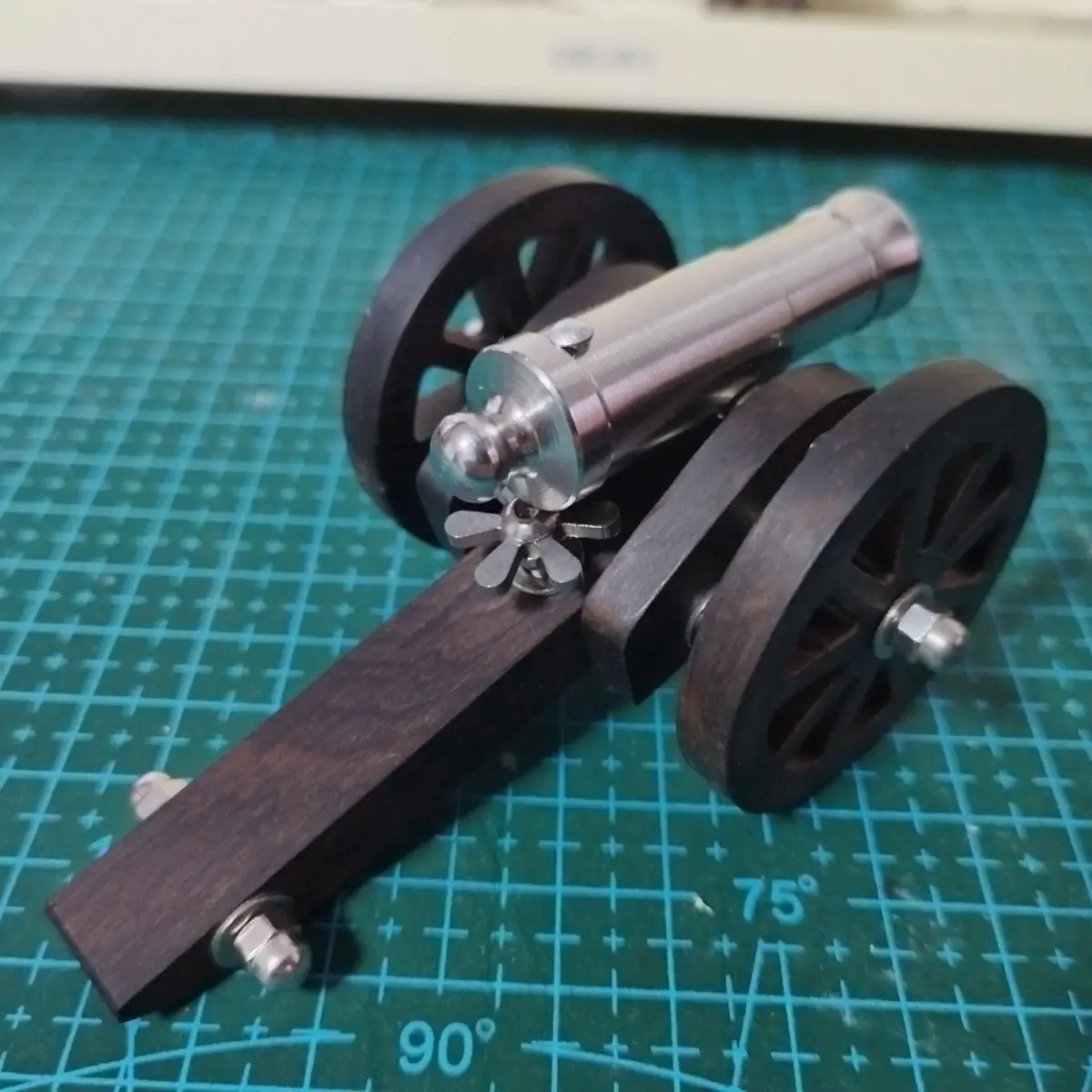 Stainless Steel Mini Napoleon Cannon Model, African Blackwood Carriage, Vintage Home Decor Ornament