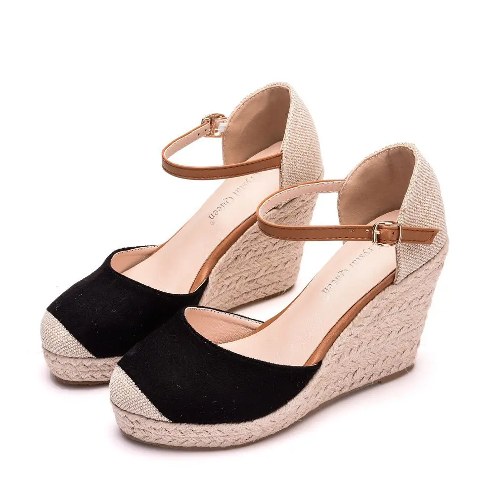 2024 Summer High Heel Sandal for Women Cross Shoes Closed Toe Espadrilles Platform Clogs Wedge Suit Female Beige Large Size Cros