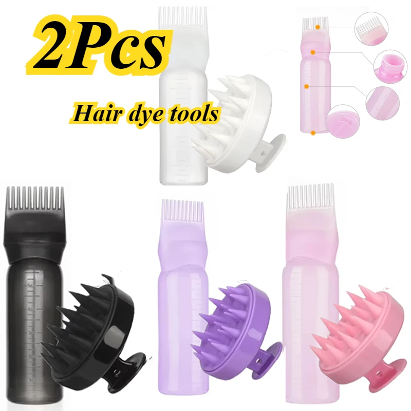 

2pcs Hair Dye Refillable Bottle Applicator Comb Hair Massager Brush Air Cushion Comb Set Hair Coloring Hairdressing Styling Tool