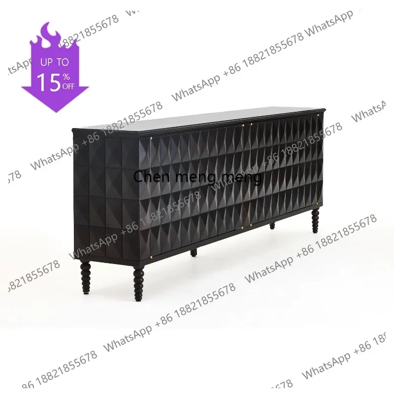 01A Minimalist Vintage Nordic Four-Door New Pine Living Room Cabinet Retro Dark Brown Wooden Cabinet