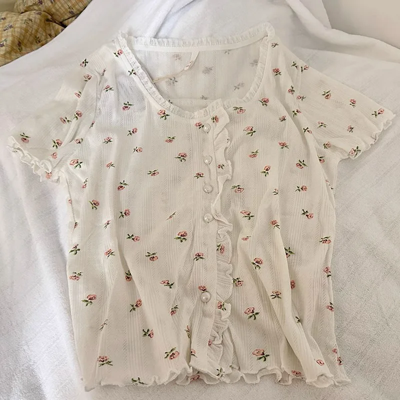 Women\'s Pajamas Sets Spring Summer Sleepwear 2 Piece Floral Pyjama Short Sleeve Top Shorts Pijama Mujer Pjs Homewear Housewear