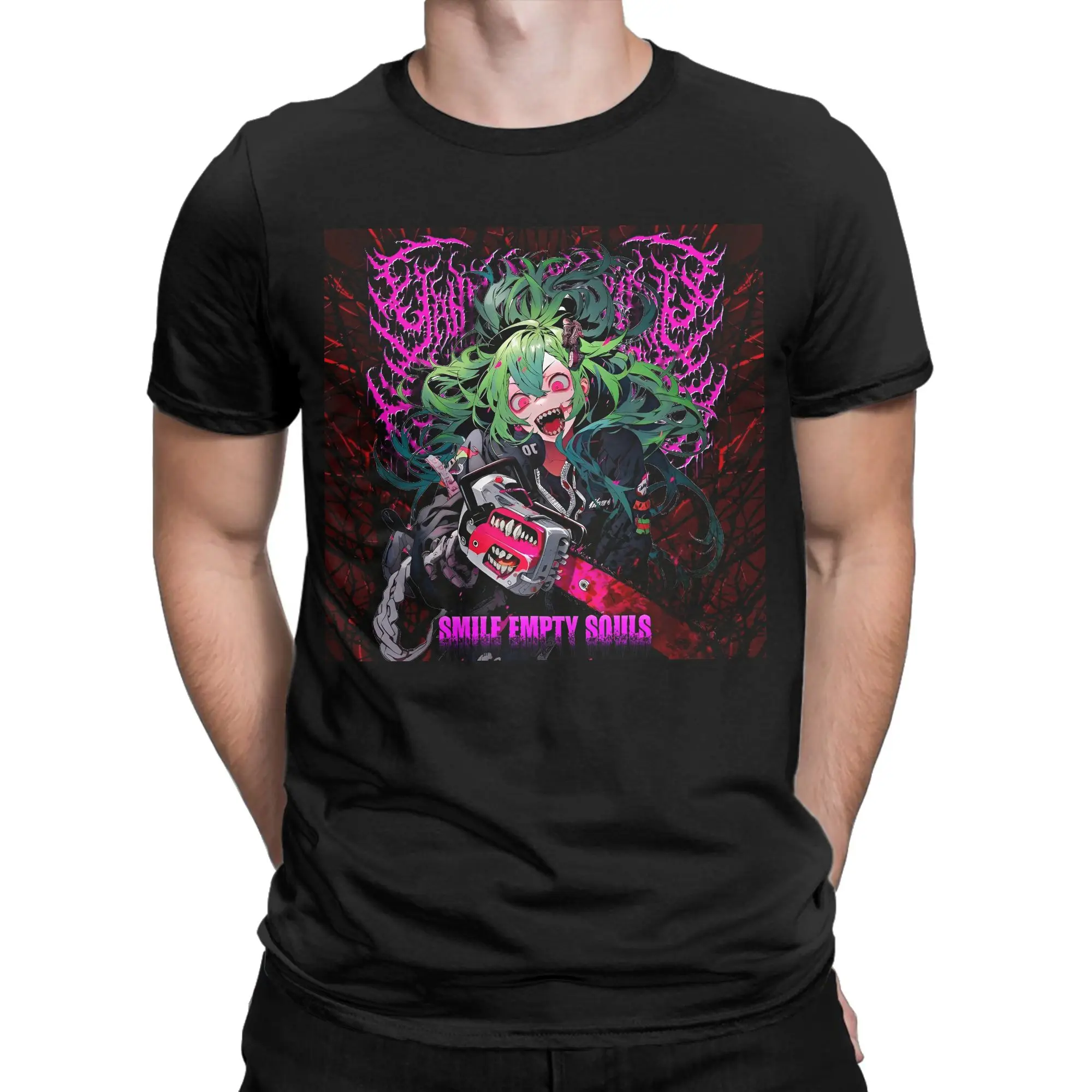 Yandere Chainsaw Factory Chainsaw Sauce Black Gold Dark Rock Anime Second Dimension T-Shirt Music T-Shirts Summer Cotton Tshirt