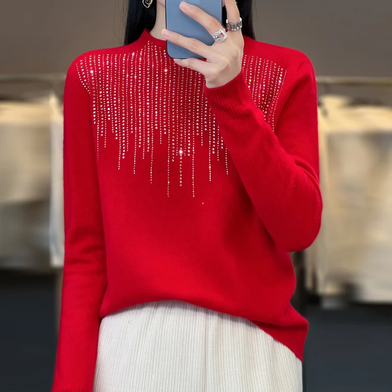 Women's Clothing 2023 Autumn Winter O-Neck Pullover Solid Color Sweater Wool Silk Knit Slim Fit Long Sleeve Top