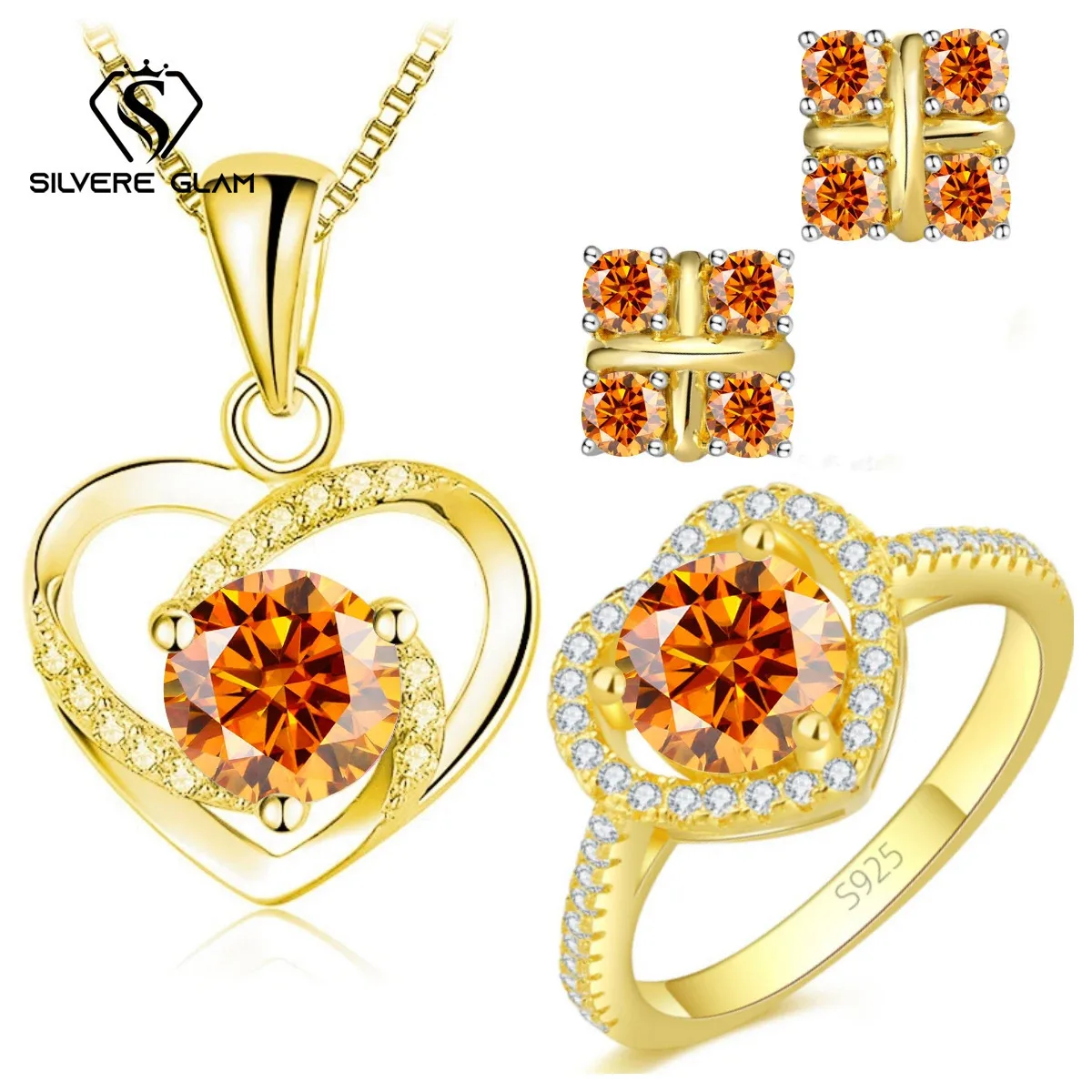 925 فضة طقم مجوهرات على شكل قلب 2.8CT D اللون مويسانيتي المرأة غرامة مجوهرات خاتم القرط قلادة هدية عيد الحب الزفاف