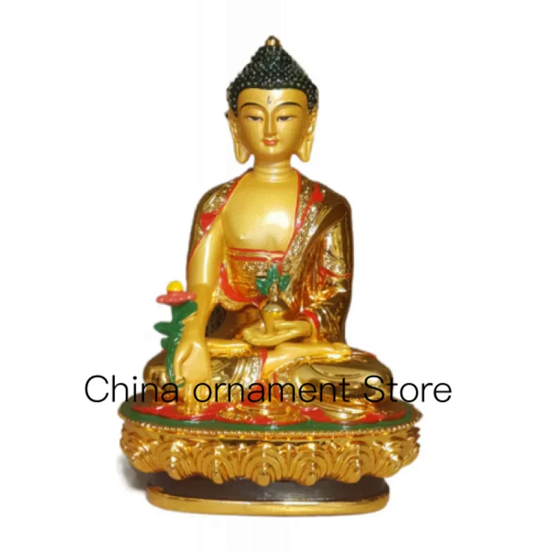 

8.3-Inch Tibetan Buddhism Resin Gold Plated Sitting Lotus Gate La Medical Buddha Statue Sakyamuni