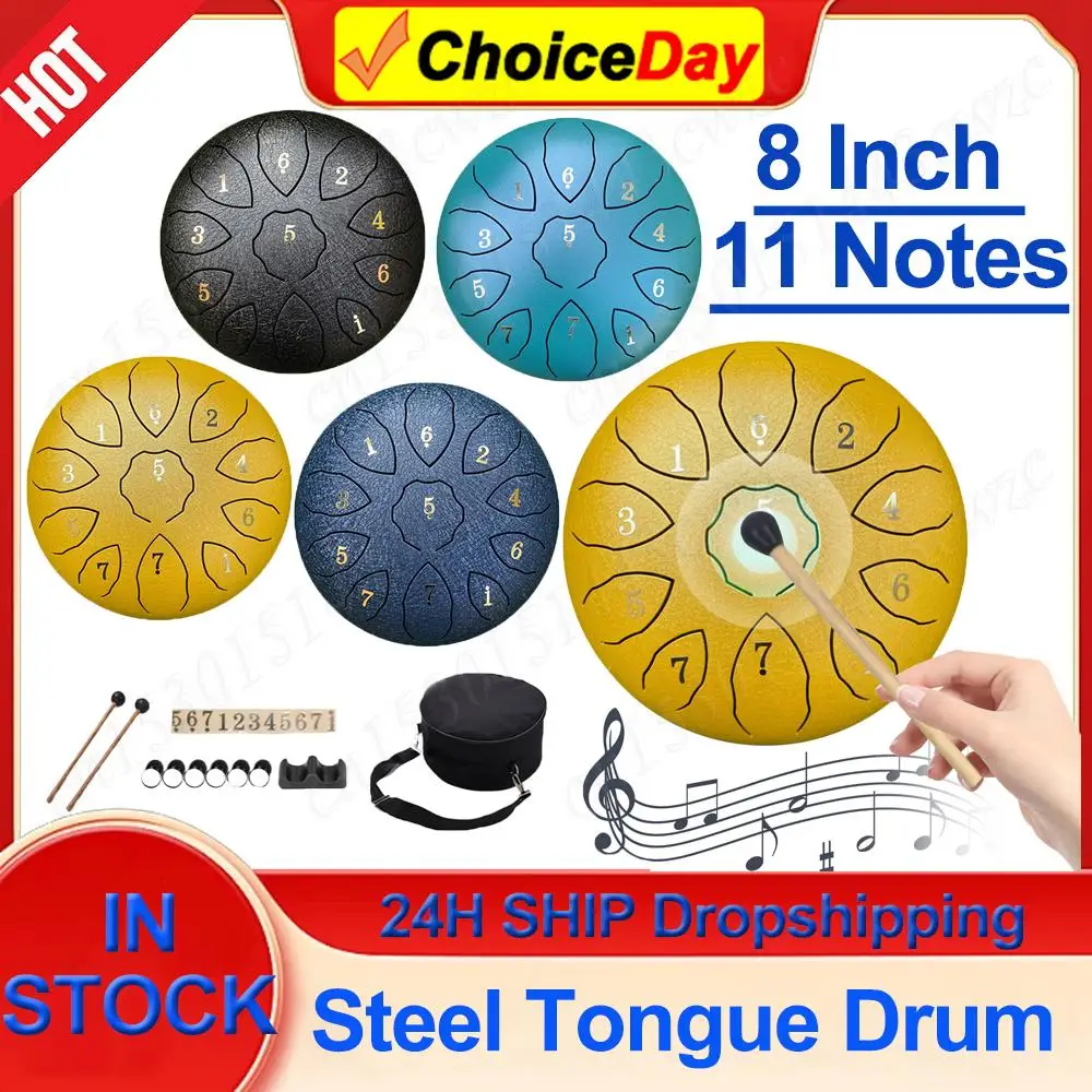 New Steel Tongue Drum 8 Inch 11 Notes Hand Pan Drum F Key Percussion Instruments Sound Healing Instruments for Meditation Yoga