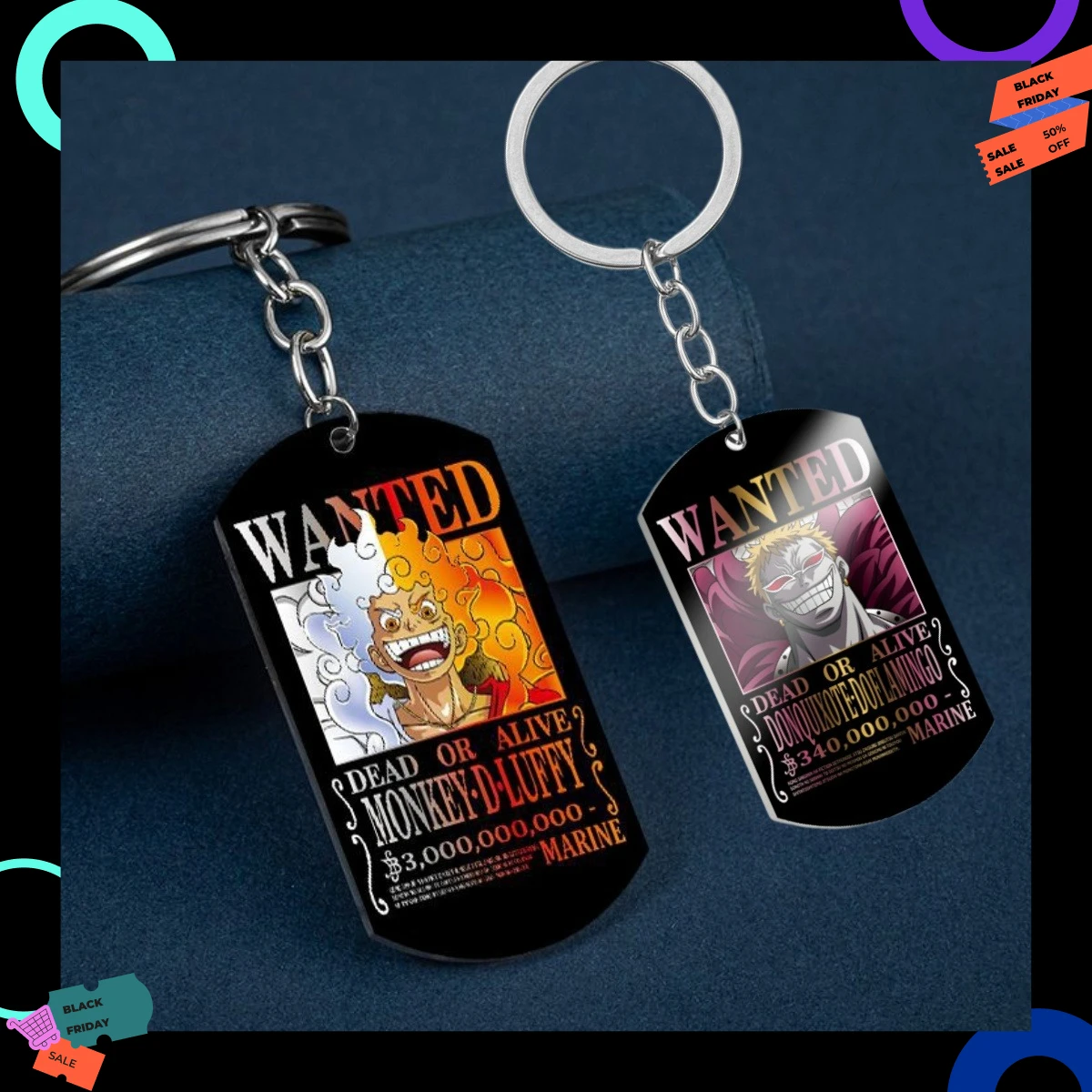 Llavero de acero inoxidable colorido con cartel de recompensa de Anime One Piece, D. Luffy, 3 mil millones de monedas, tipo placa de identificación, para llaves de coche, regalo para fans