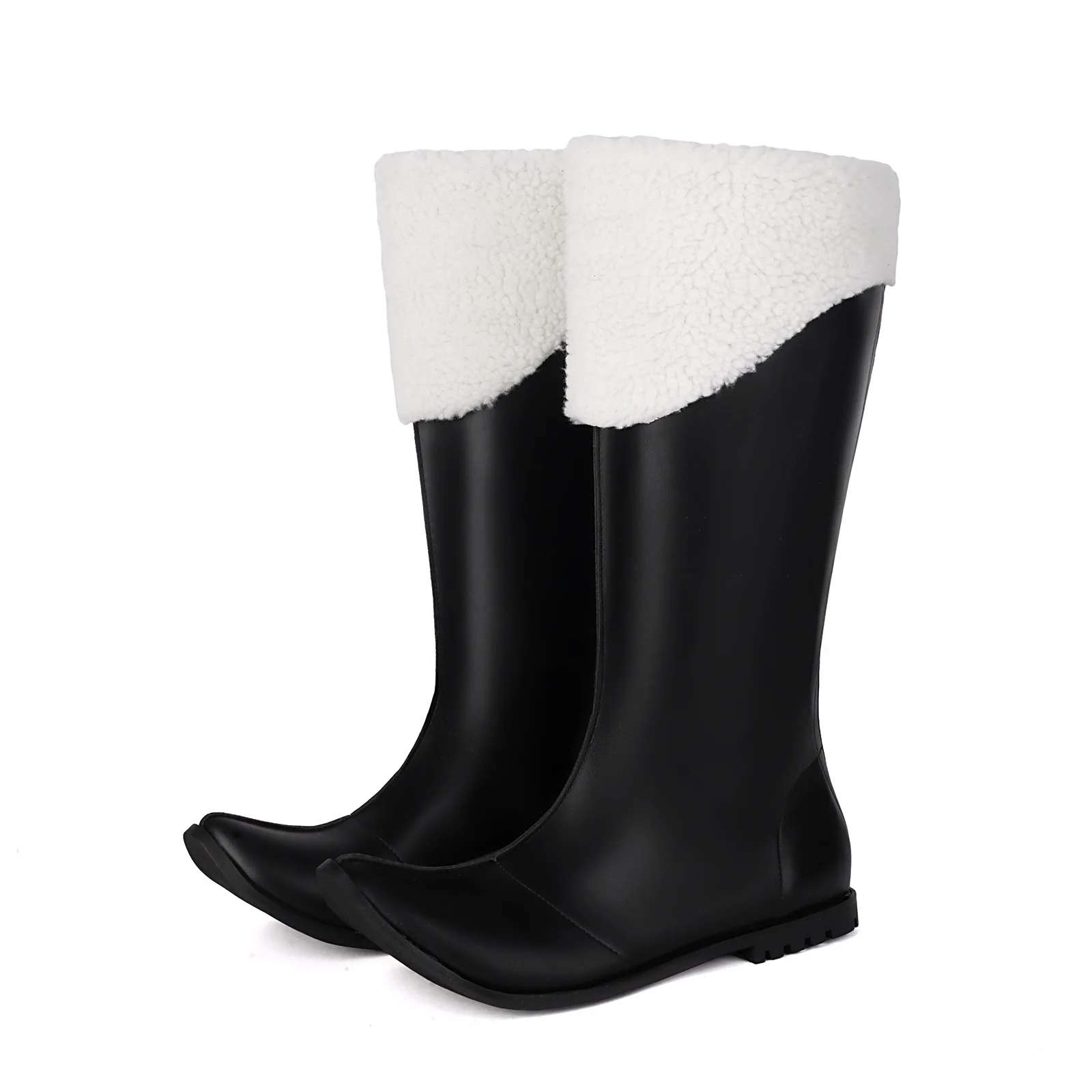 

Рождественские сапоги для ролевых игр, обувь для выступлений Санта-Клауса, высокие зимние кожаные ботинки с плюшевой отделкой для взрослых, реквизит для косплея и вечеринок