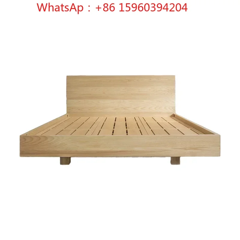 

Customized Nordic solid wood bed, Japanese style log suspended bed, white wax wood 1.8m double bed, master bedroom 1.5m bed