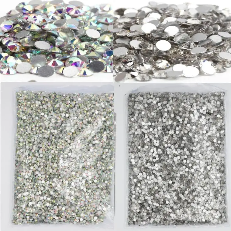 Saco a granel atacado cristal ab/cor clara ss3-ss50 não quente fix strass flatback arte do prego strass decorações de vestuário