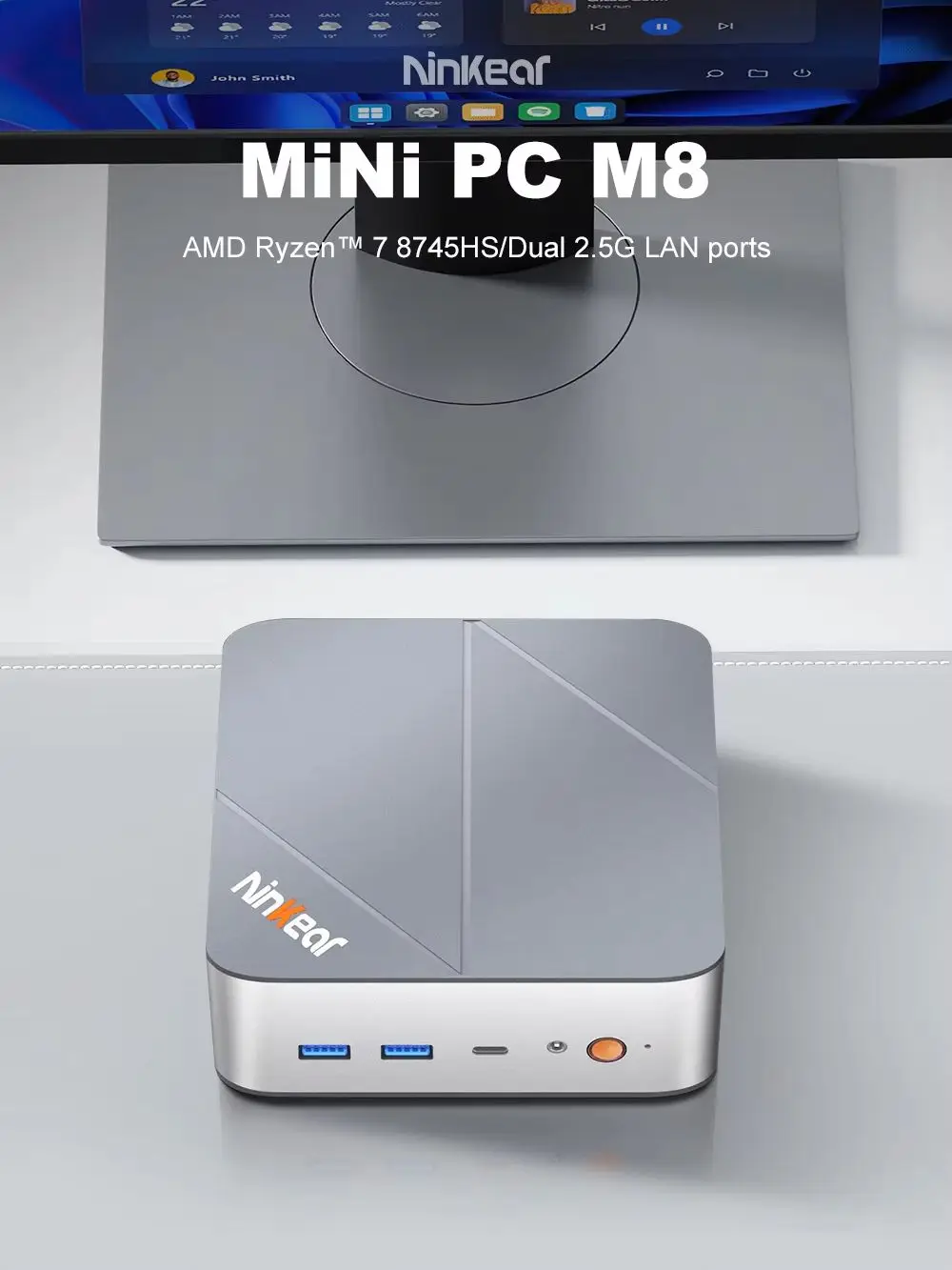 Ninkear Mini-PC AMD Ryzen 7 8745HS 16GB RAM 1TB SSD Radeon 780M WiFi 6 Dual 2.5G LAN Mini-Desktop-Computer DP HDMI Type-C Windows 11 Pro