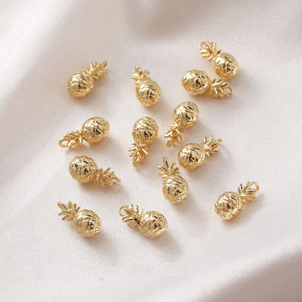 6PCS Dainty Small Pineapple Charms Fruit Charm Jewelry Making Supplies Pendant Findings DIY Brass 14k Gold Filled 6*13mm - view 5