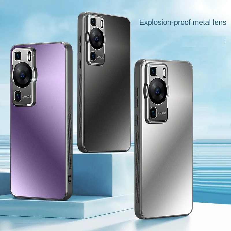 Aluminum Alloy Dual Lens Concise PC Texture Phone Case For Huawei P40 P40Pro P50 P50Pro P60 P60Pro Mobile Phone Model