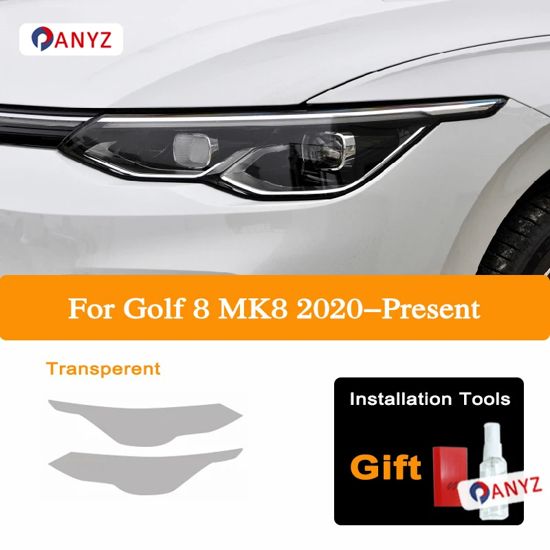 

2PCS Car Headlights Protective Tint Film Smoke Black Transparent TPU Sticker For Volkswagen VW Golf 8 MK8 R Line GTI 2020 2021