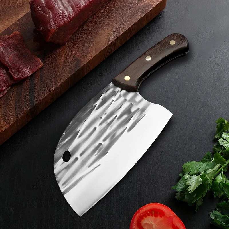 Handmade Forged Butcher Knife Kitchen Cleaver Meat Chef Cooking Knife Wooden Handle Stainless Steel Slicing Knife