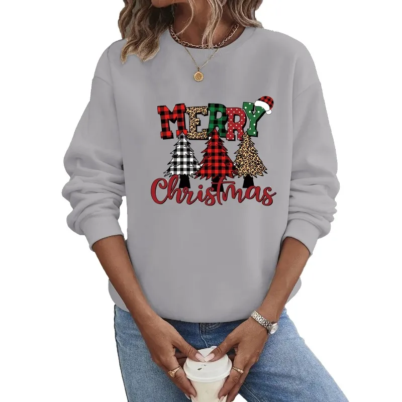 Crew-neck Hoodie Europe and The United States Christmas Long-sleeved Hot Christmas Tree Printing Sweatshirt  Aesthetic