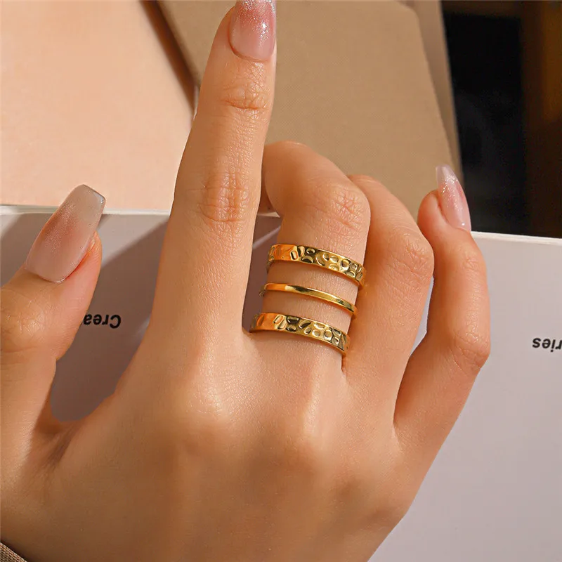 Fashion Stainless Steel Three Layers Rings for Women Adjustable Opening Joint Jewelry Ladies Banquet Golden Ring Accessories