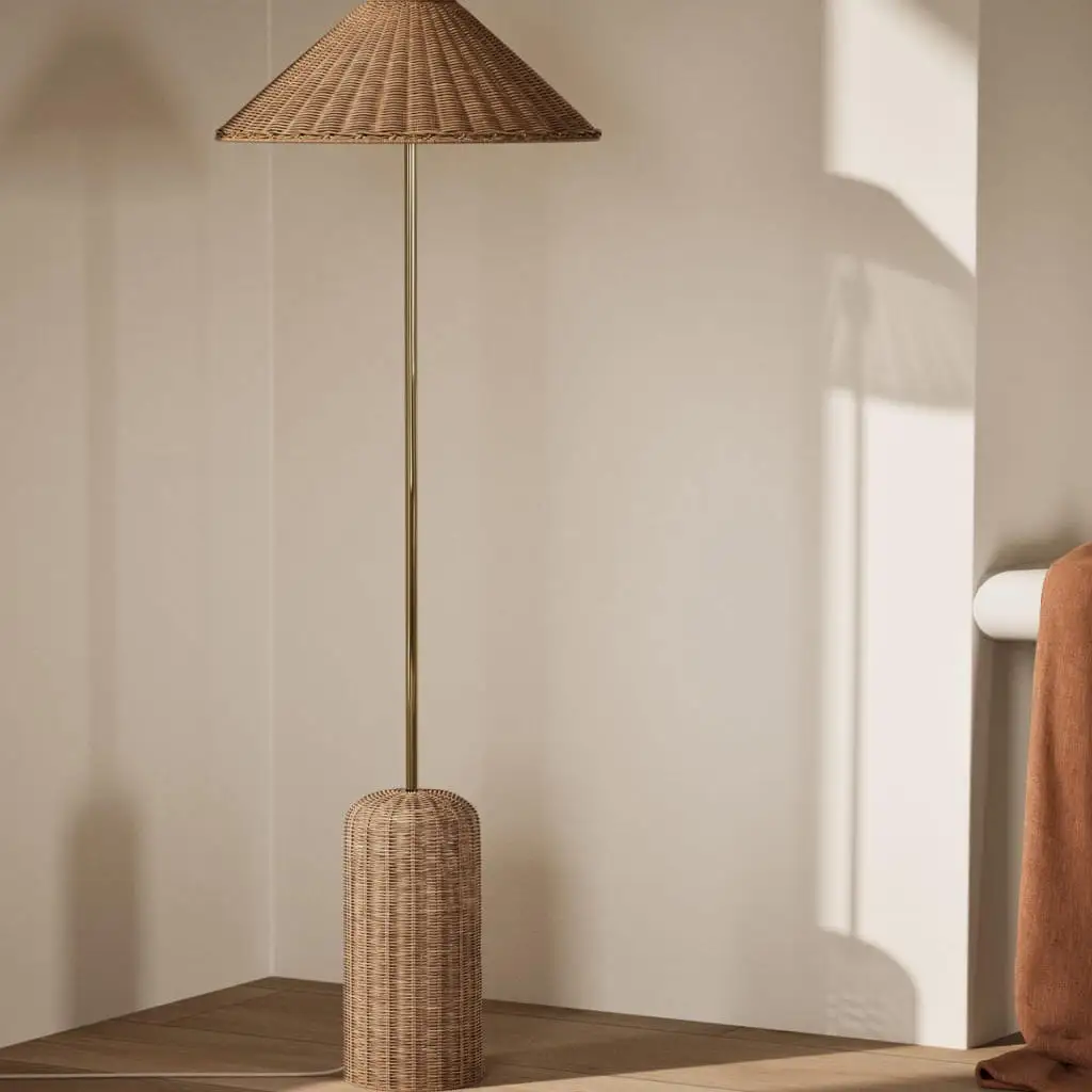 French rattan living room floor lamp bedroom study lamp wabi sandy wind floor lamp