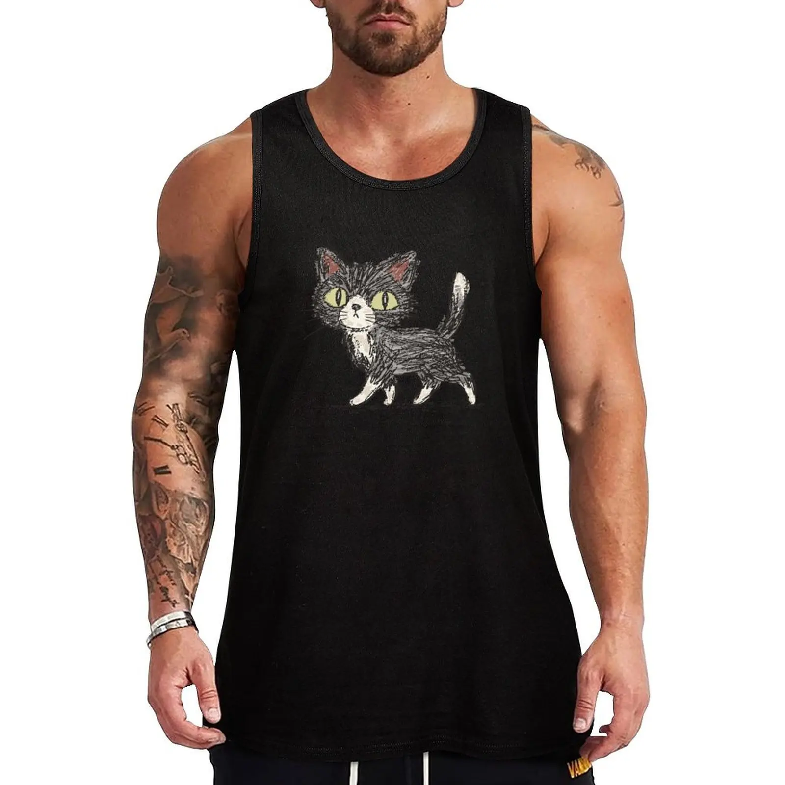 Rough sketch of a cat Tank Top men gym clothing Top summer