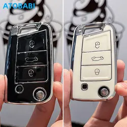 TPU Car Key Case For VW Volkswagen Golf MK7 Tiguan GTI EOS Skoda Octavia Seat Arona 3 Button Flip Remote Control Protector Cover