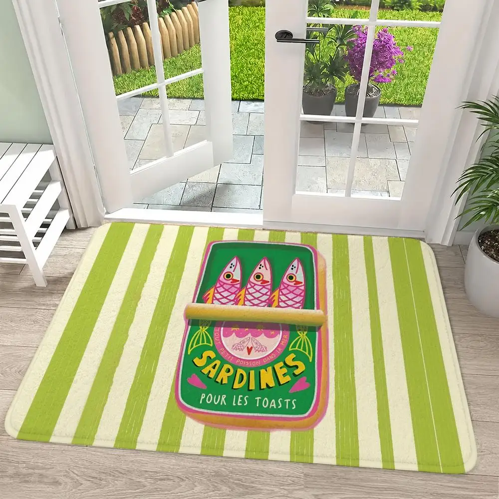 Checkered Sardine Tin Art Floor Mat Flannel Rug Soft Non Slip Washable Door Mat For Bathroom Bedroom Kitchen Home Decor