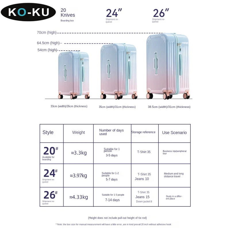 KO-KU 2024 Hot Selling Suitcase Gradient Colour Trolley Case Explosion-proof Zip Password Box  Multifunctional Luggage 20/24/26