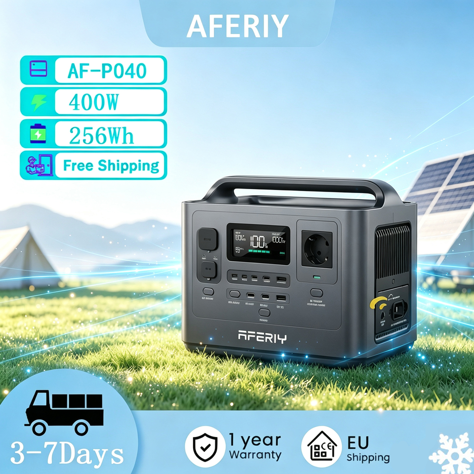 AFERIY AF-P040 Portable Power Station: 400W/256Wh LiFePO4, 300W AC & 120W Solar Charging for Camping/RV/Outdoor Backup