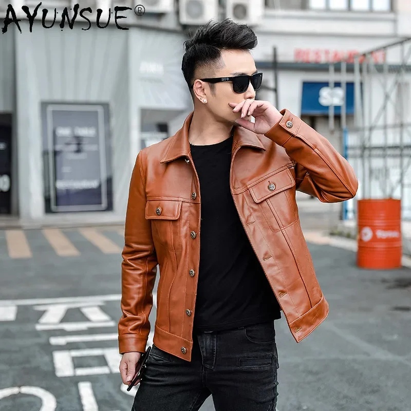 

AYUNSUE Genuine Leather Jacket Men's Clothing Cow Leather Coat Motorcycle Jackets 2020 Short Mens Clothes Chaqueta Hombre LXR476