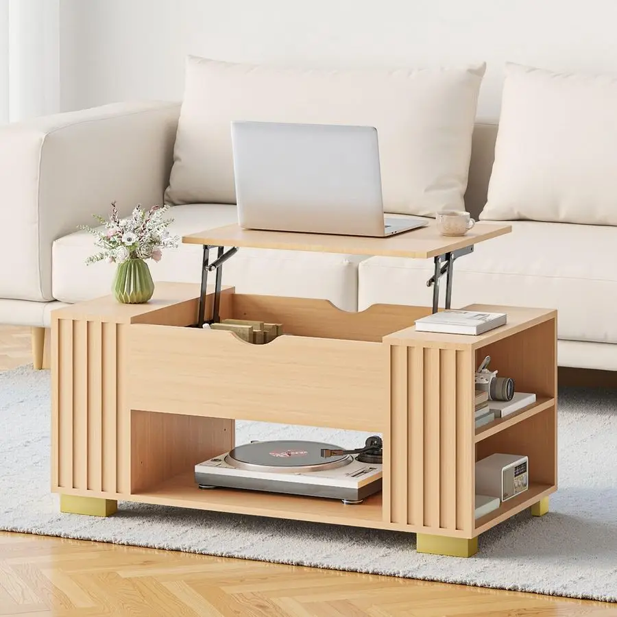 

Lift Top Coffee Tables for Living Room, 39 Center Table with Hidden Storage Compartment, Adjustable Wooden Tea Table for Small