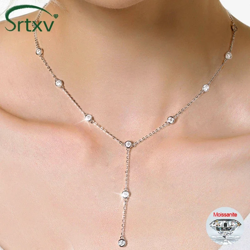 Full 3mm Moissanite Bubbles Necklace For Women S925 Sterling Silver Tassels Pendant Girls Wedding Engagement Party Gifts Jewelry