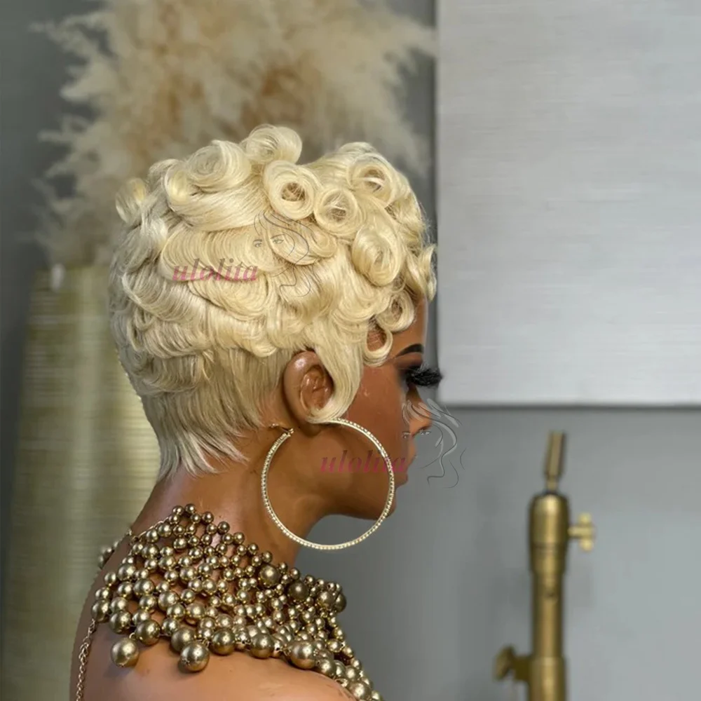 Deep Wave Wig Human Hair 613 Honey Blonde Short Pixie Cut Wig For Black Women Full Machine Made Curly Wigs Ginger Wig Human Hair image 6