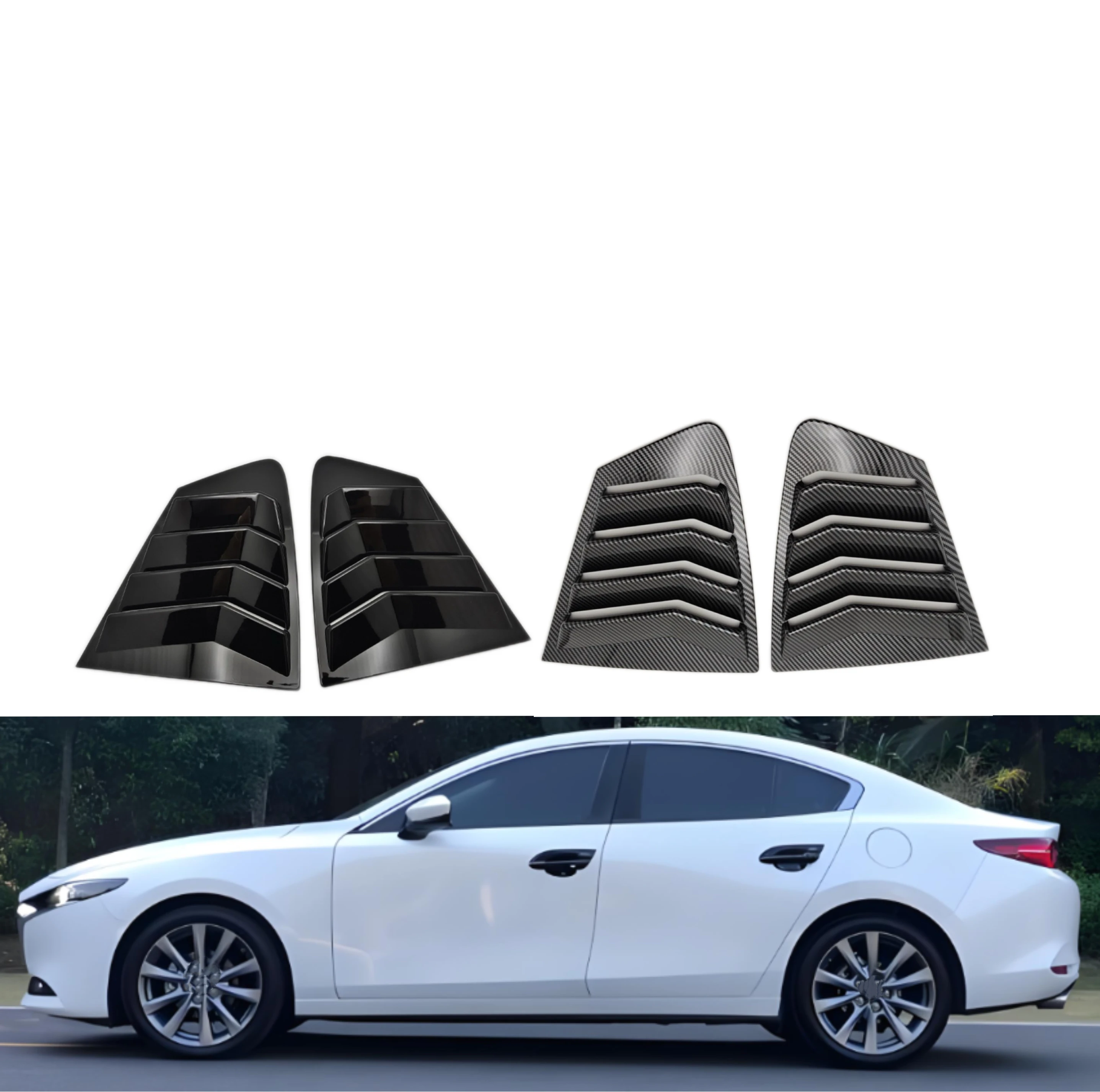 For Mazda 3 Axela Sedan 2020 2021 2022 Car Rear Louver Window Side Shutter Cover Trim Sticker Vent Scoop ABS Carbon Fiber