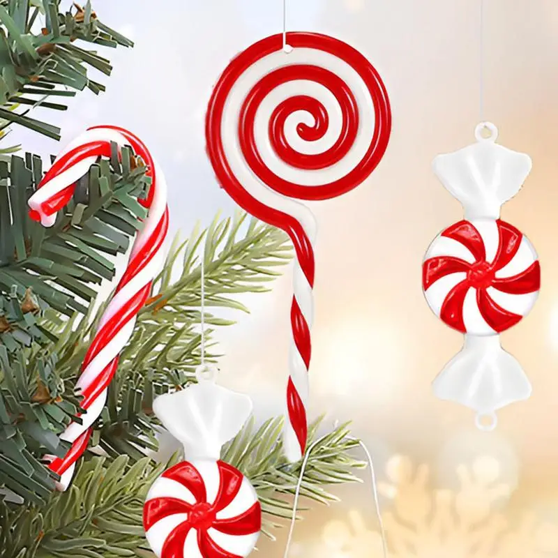 16pcs Christmas Candy Cane Pendant Colorful Christmas Trees Ornaments Festival Symbols Outdoor&indoor Decor For Carnival Party