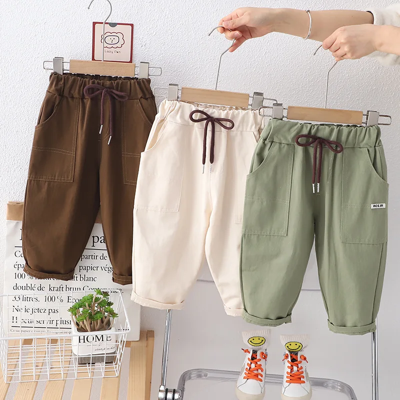 2024 primavera autunno bambini ragazzi pantaloni tasca in cotone sciolto solido elasticizzato coulisse bambino ragazzi pantaloni bambini ragazzi