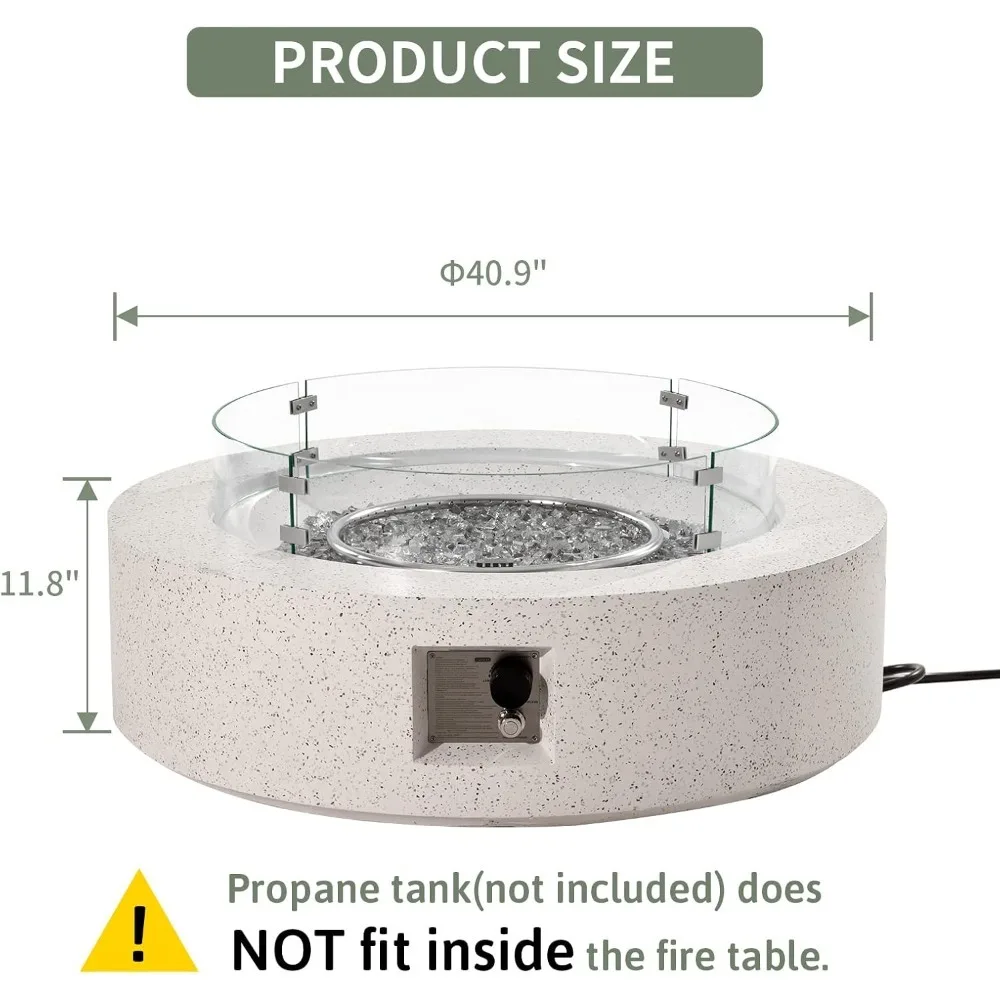 طاولة حفرة النار الخارجية من البروبان مقاس 42 بوصة، سخان فناء مستدير مع واقي للرياح من الفولاذ المقاوم للصدأ
