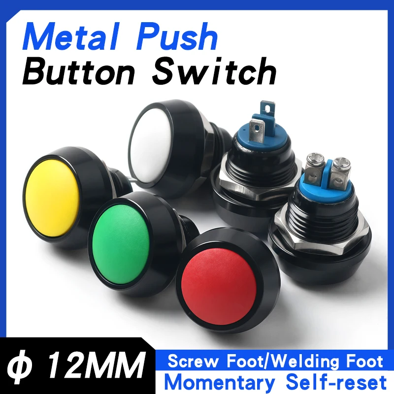 

12MM Metal Push Button Switch Ball Head Oxide Black 1NO 2Pins Momentary Screw/Welding Foot Red Yellow Green Blue White Silver