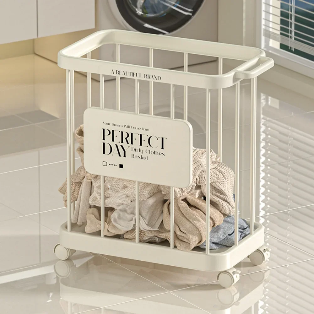 Household Large Capacity Clothes Storage Basket with Pulley Laundry Basket Toilet Bathroom Multi-functional Storage Organizer