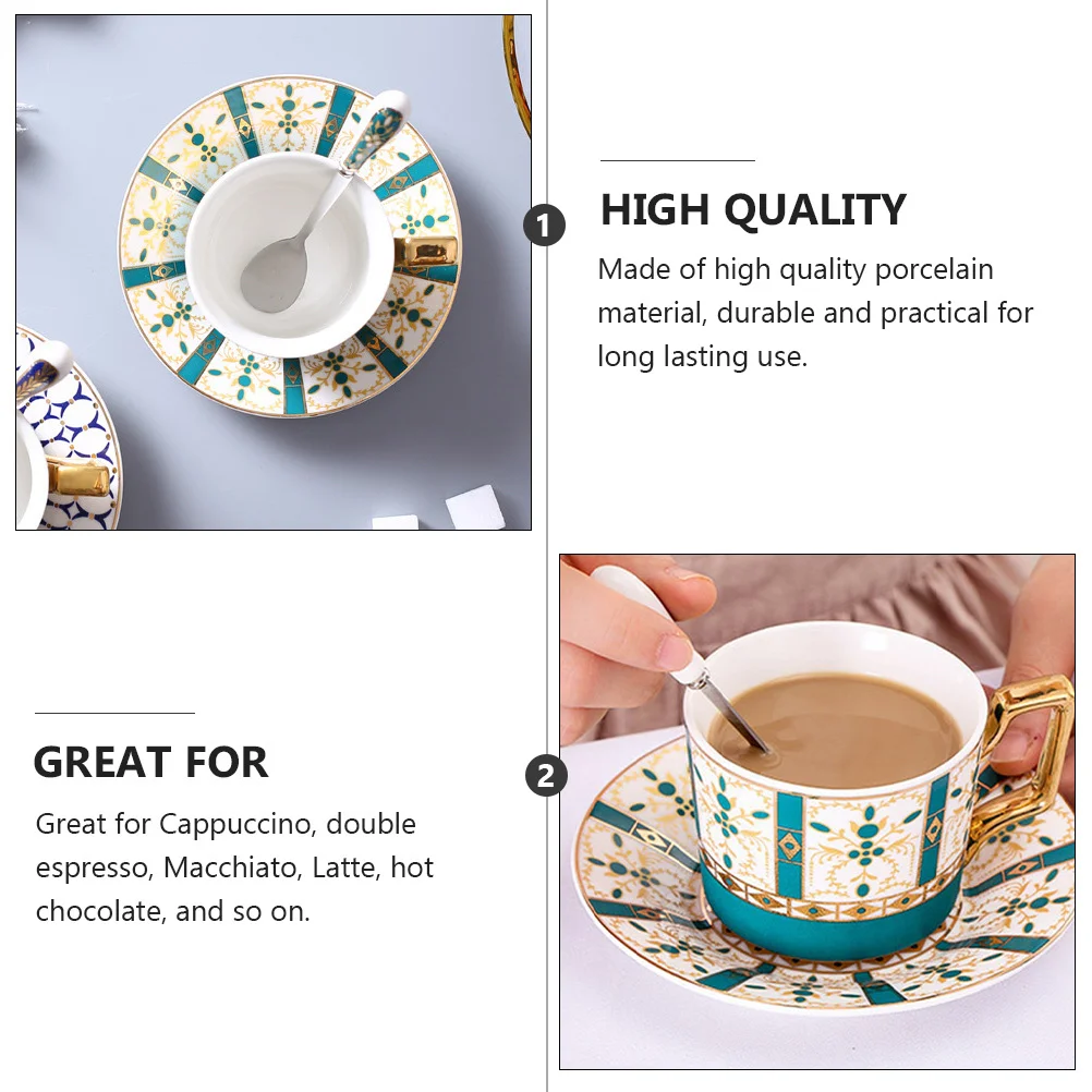 

1Set Porcelain Coffee Cup Saucer Spoon Set European Style Gold Inlaid for Coffee Tea Milk Juice Drinks