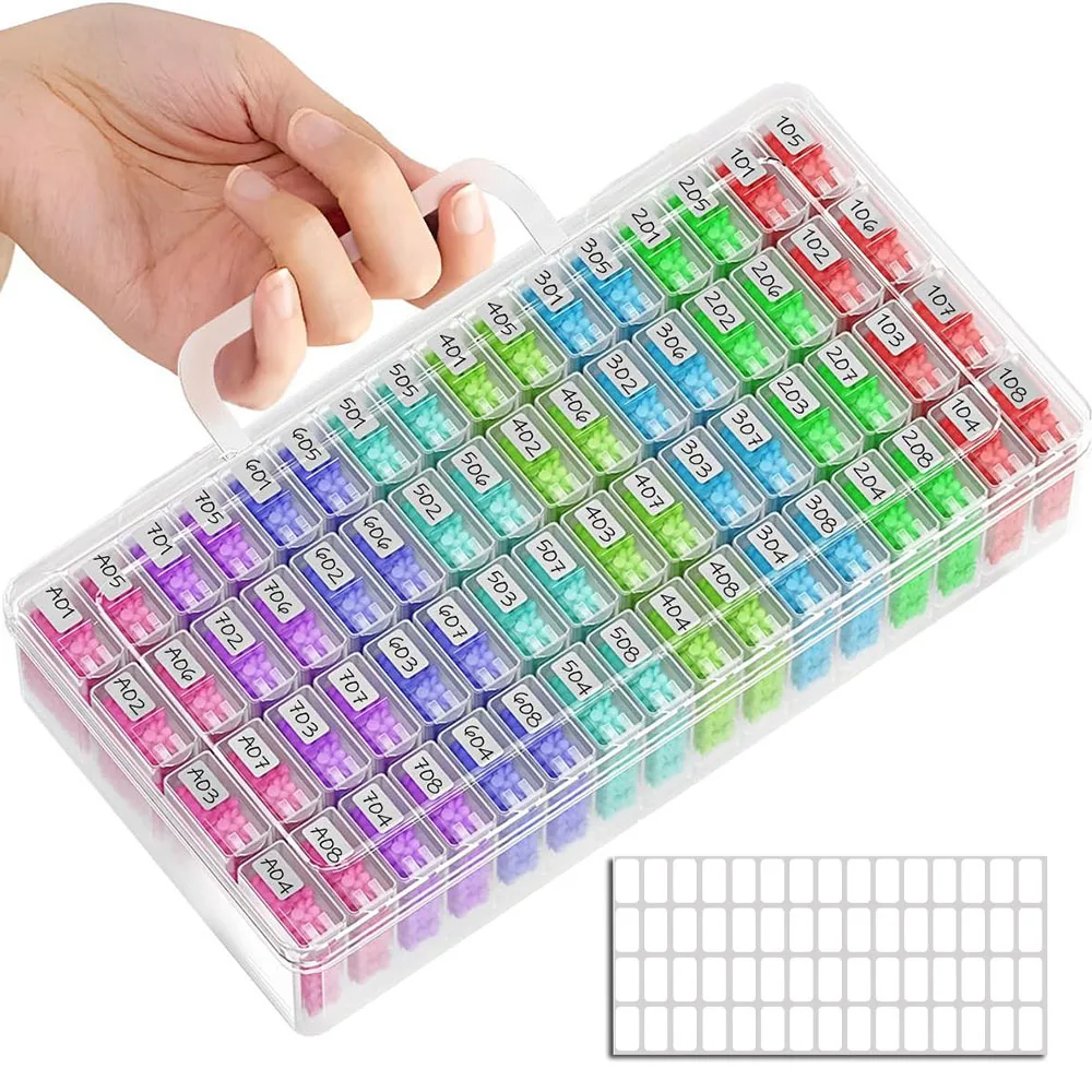 32/48/64 Grids Multi-Purpose Clear Plastic Organiser with Label Stickers - Perfect for Beads, Jewellery, Crafts and Nail Supplie