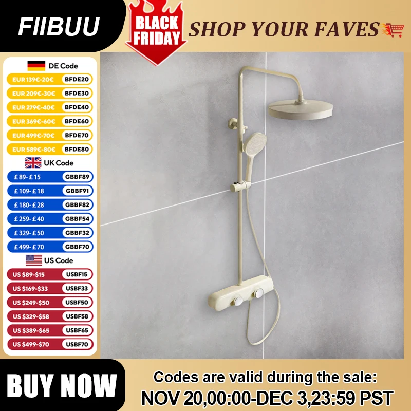 Modern Stylish Shower System Temperature Adjustable Multifunction Shower Head Combo Pressurized Home Bathroom Round Shower Head