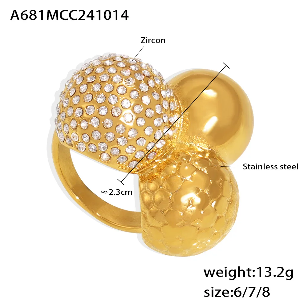 Women Stainless Steel Bubble Rings Zircon Inlaid Gold Plated Waterproof Luxury Ring Charm Texture Jewelry Gift Wholesale