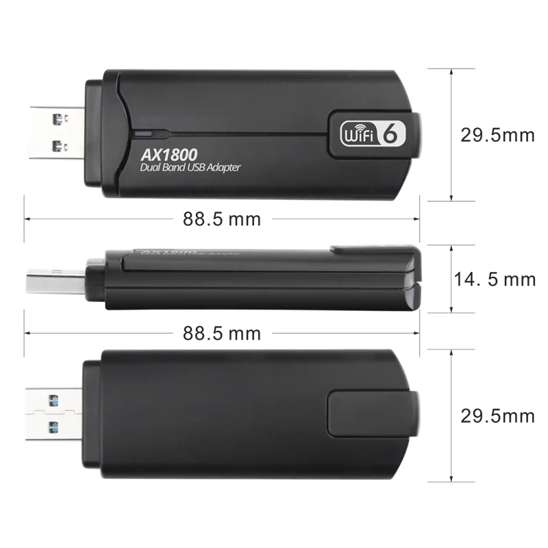 Dual Band WiFi 6   2.4G/5GHz 1800Mbps Wireless Wi-Fi Dongle Network Card USB 3.0 WiFi-6 Adapter For Windows 7/10/11