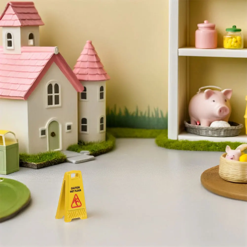 

12Pcs Miniature Slippery Floor Warning Signs Realistic Wet Floor Caution Signs for Dollhouse Pretend Play Safety Setup