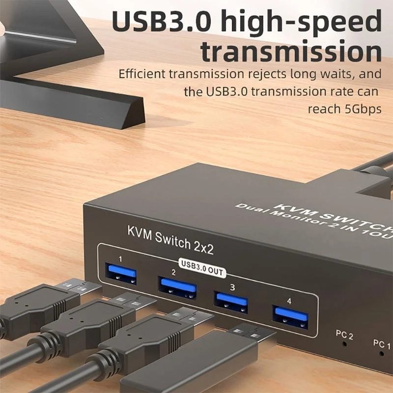 

Переключатель HDTV с двойным монитором и 4 портами USB3.0, металлический дизайн, компьютерный переключатель для подключения F19C