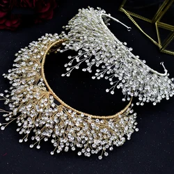 Fashion Bridal Pearl Crystal Headband Women Hair Jewelry Wedding Tiara Gold Hair Accessories Hairbands Flower Headdress Ornament