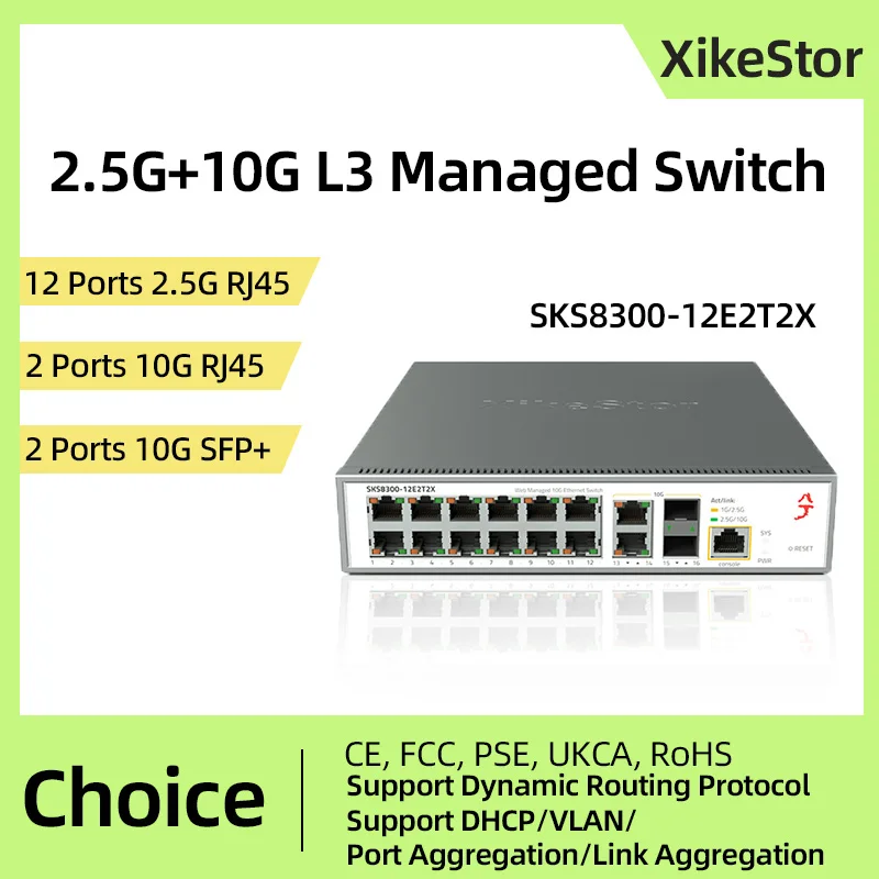 

XikeStor L3 Управляемый 12-портовый 2,5G RJ45 2-портовый 10G RJ45 2-портовый 10G SFP+ Uplink Поддержка Web/Cli Управление VALN/DHCP