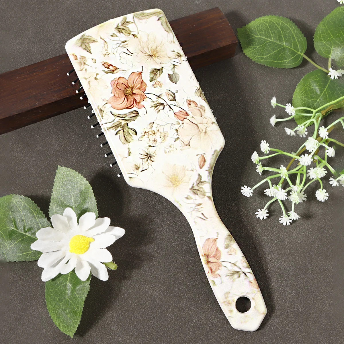 فرشاة شعر بنمط الأزهار، فرشاة شعر نايلون مضادة للكهرباء الساكنة، مقبض بلاستيكي ABS متين، هدية، خاصة لشعر مستعار حقيقي