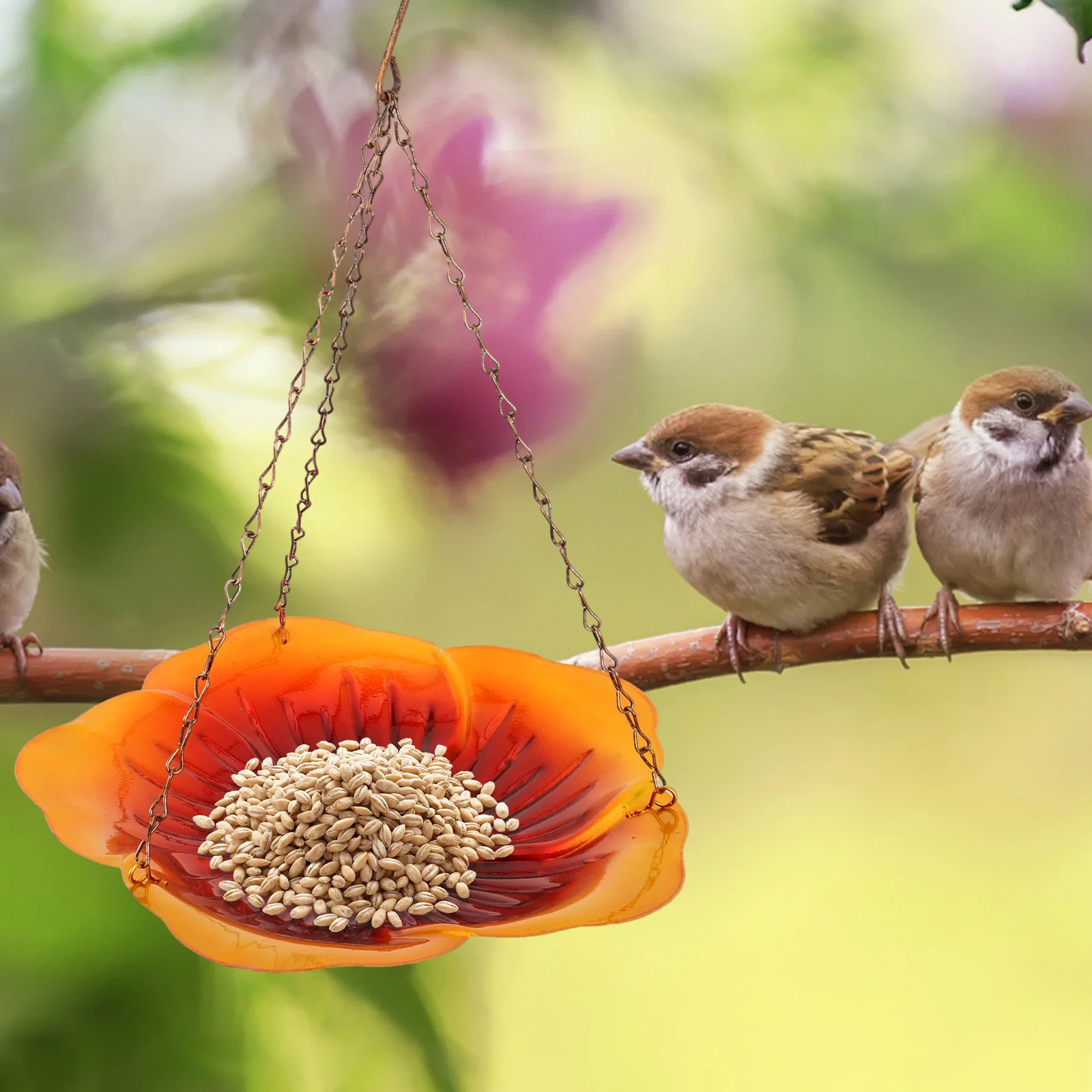 Outdoor Metal Bird Feeder Golden Brown Hanging Iron Decorative Easy Clean Stable Balance Garden Yard nament Feeding Device