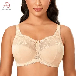 Reggiseno sexy in pizzo floreale senza fili da donna taglie forti sfoderato copertura completa comfort biancheria intima push up in rete velata 34-48 coppa BG